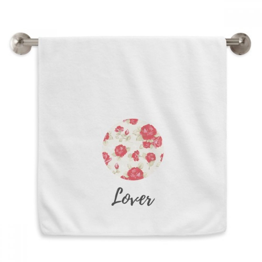 Serviette moelleuse art plante dessin rose rouge tissu blanc de qualité