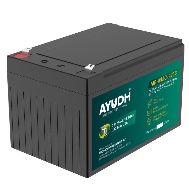 Image of AYUDH 12V 18Ah Lithium-Ion Rechargeable Battery I Lightweight, Long-Life Power for Double Motor Sprayers, Solar Street Lights, E-Toys I BMS Protected, Fast Charging