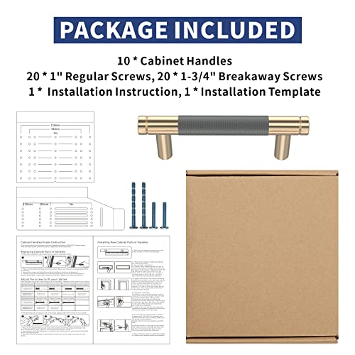 Elebuild 10 Pack 3Inch Cabinet Pulls Knobs Aluminum Gray And Gold Drawer Handle For Kitchen Bathroom Bedroom Wardrobe Hardware, 3" Hole Center #TOP6