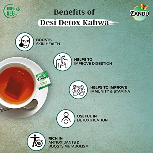 Image of Zandu Desi Detox Kahwa Use The Power Of Green Tea | Metabolism Booster & Natural Detoxifier | Supports Overall Health & Well-Being (25 Tea Bags), 100 gram (Pack of 2)