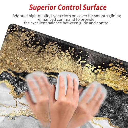 Image of 36x24 Mouse Pad Black and Gold Marble Giant Desk Mat XXXL Mousepad Extra Large Desk Pad Oversized Huge Computer Mat with Stitched Edges Non-Slip Rubber Base for Office Work Home Game