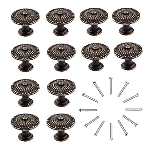 Moguxb Cupboard knobs 12pcs drawer knobs Vintage Cabinet Knobs Retro Bronze Drawer Pull Handle with 12 Screws Doorknobs Knobs for Kitchen Cabinets Cupboards Wardrobe Door/Drawer