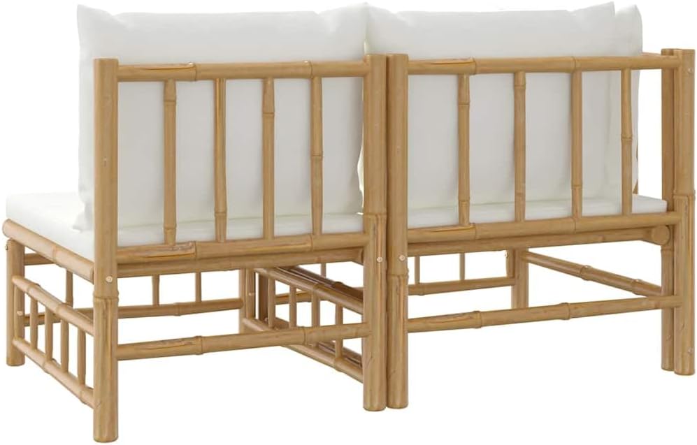 Outdoor Sectional Sofa Cream White 27 x 27 in, Patio Loveseat w/Breathable Bamboo Fiber Cushions, Weather-Ready Frame, Modular Setup for Garden, Deck, Small Balcony Spaces