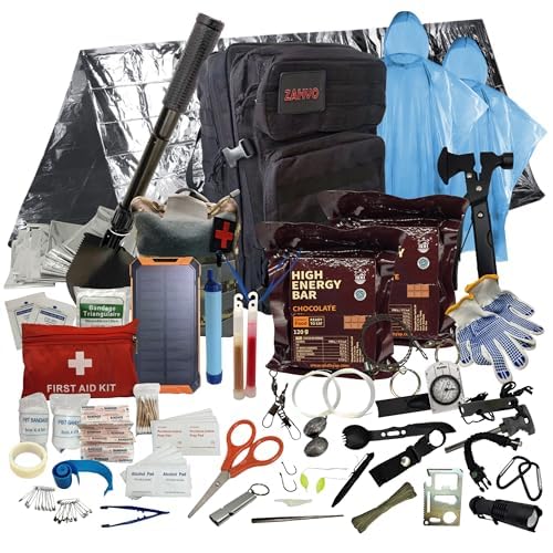 72 Hour Survival Kit with Food, Solar Power Bank, Water Purifier, First Aid & Tools - All Emergency...