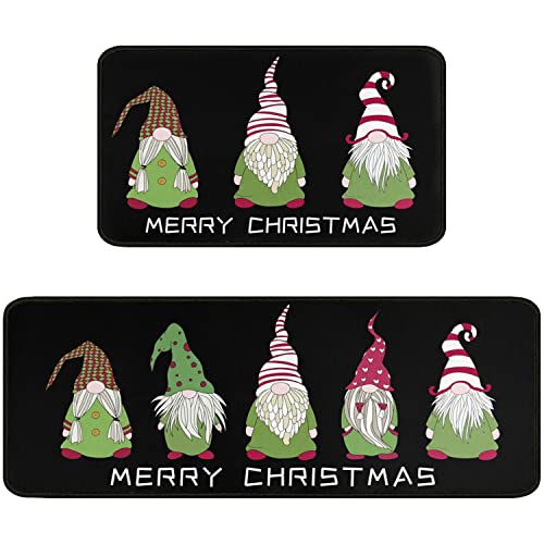 Faptoena Merry Christmas Kitchen Rugs And Mats Set Of 2,Black Christmas Gnome Kitchen Decoration,Non Slip Absorbent Kitchen Mat For Sink Waterproof Runner Rug For Laundry Room #TOP11