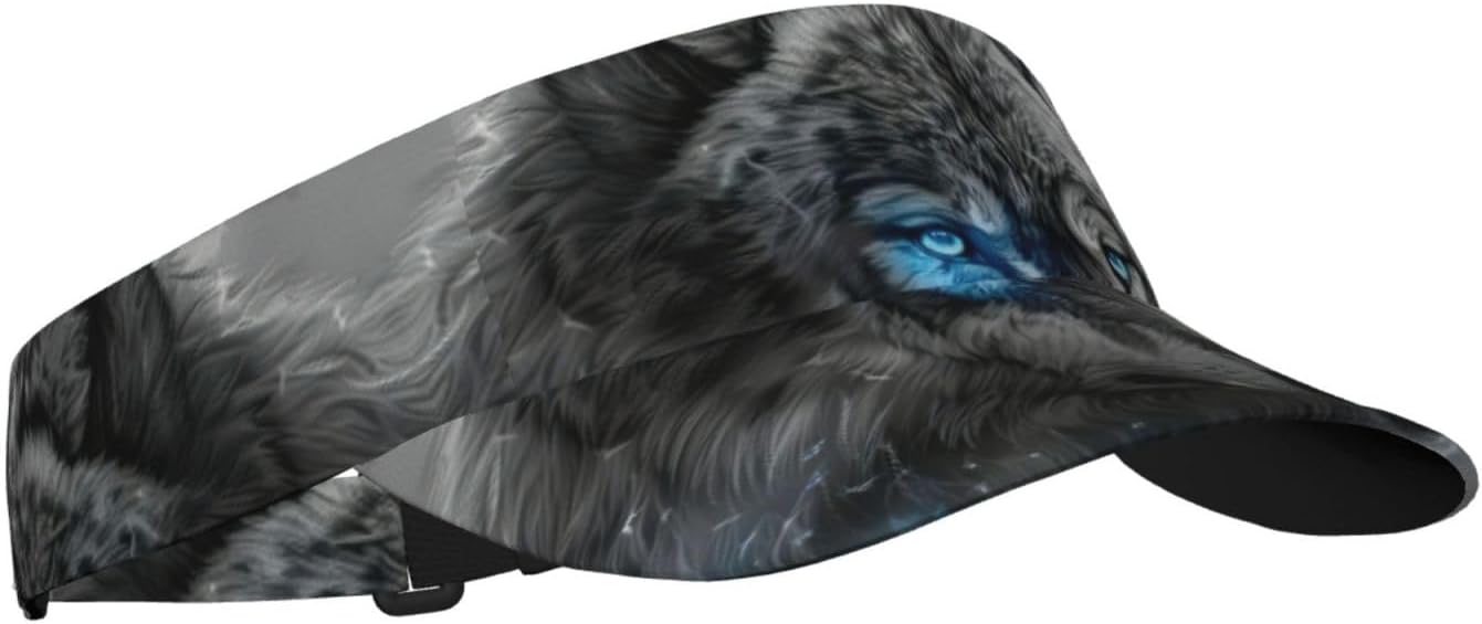 Blue Eyes Wolf Print Sports Sun Visor Hats Adjustable Running Golf Tennis Sun Cap for Women Men