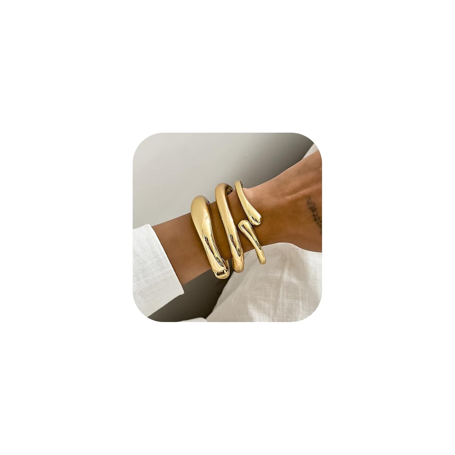 Chunky Bangle Bracelet for Women 14K Gold Twist Cuff Bangle Trendy Hinged Open Wide Bracelets Silver Stack Arm