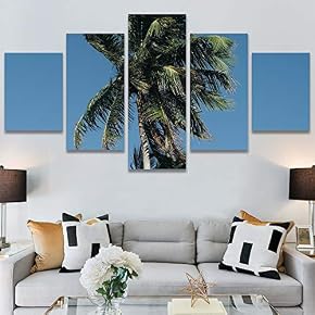 SIGNWIN 5 Panel Canvas Wall Art Tree Against...