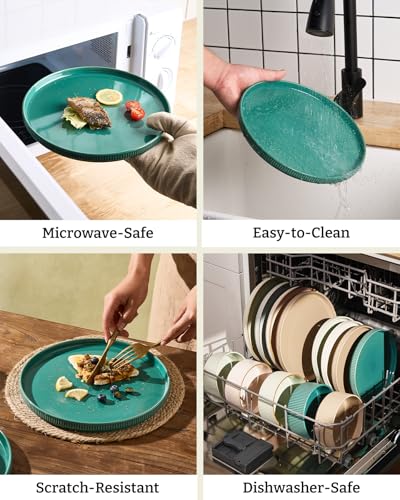 Image of Famiware Stoneware Dinnerware Set with Pasta Bowls, Sage Green Dishes for 6 | 24-Piece Ceramic Double Bowls & Flat Plates, Chip & Scratch Resistant, Microwave & Dishwasher Safe, Everyday Dining, Modern