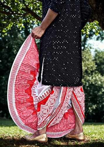 Image of Men's Ready to Wear Pant System Printed MAYUR PUCHHA Dhoti for Marriage, Pooja, Festival etc.(GC010)