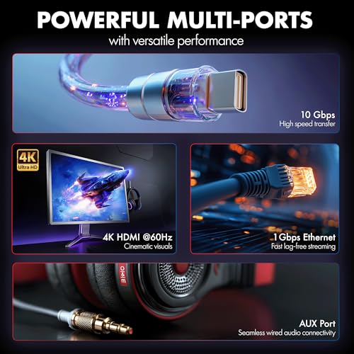 Image of Type C 12 in 1 Wozoyo Docking Station, 4K@60Hz HDMI, Gigabit Ethernet 2XType-C 10Gbps,USB 10 Gbps,PD 100WUSB 2.0, AUX & MIC,SD /TF,Universally Compatible Thunderbolt 4 macOS,Windows,Android & iOS