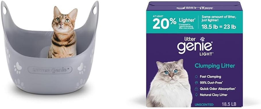 Litter Genie Cat Litter Box + Litter Genie Light Clumping Cat Litter 18.5 lbs (Bundle)