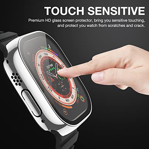 Image of Case Compatible with Apple Watch Ultra 49mm with Built-in Tempered Glass Screen Protector, All-Around Ultra-Thin Bumper Full Cover Hard PC Protective Case for iWatch, Silver