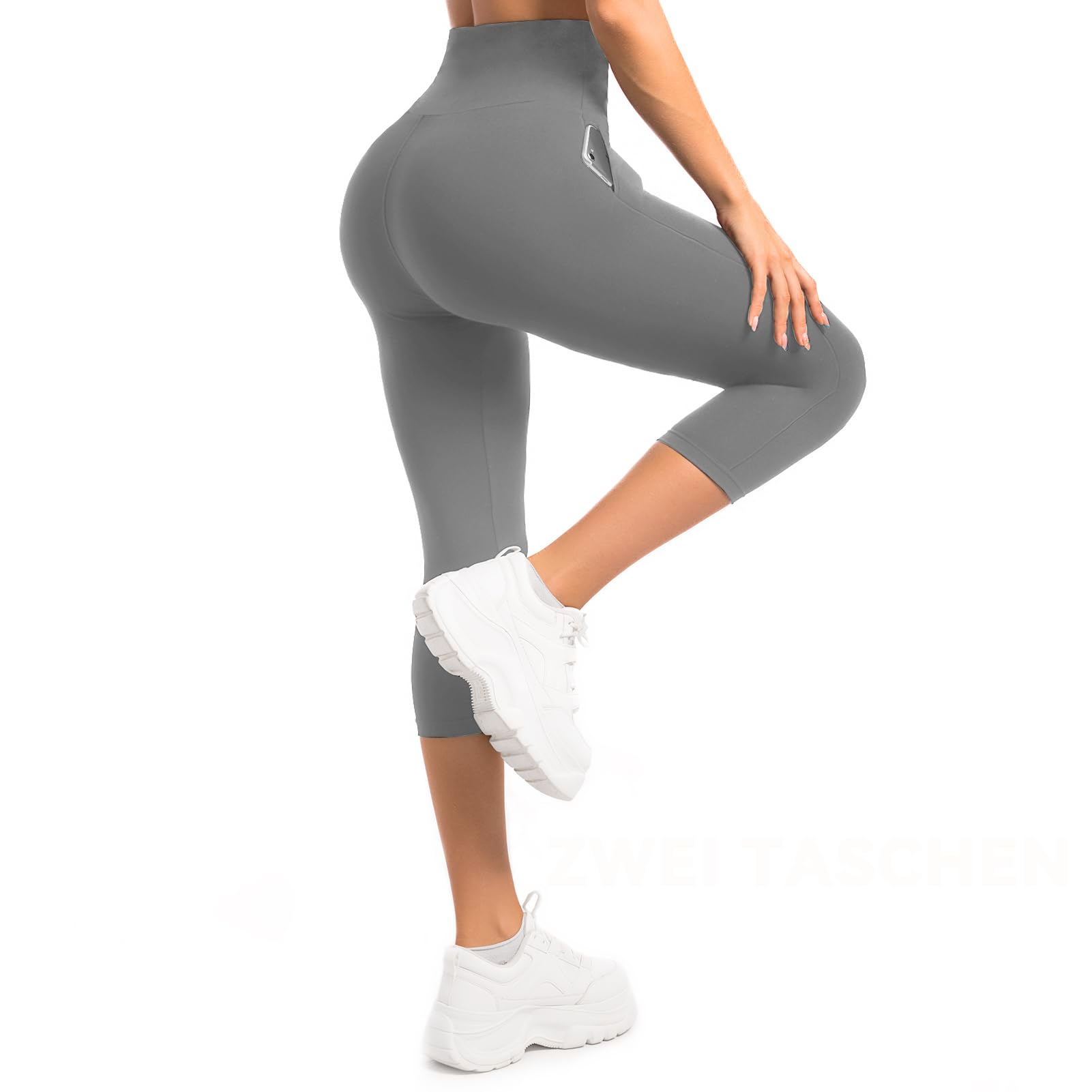 Sanpetix Capri Leggings Damen mit Taschen, Sport Leggings Damen 3/4 mit Taschen für Yoga Fitness Cycling