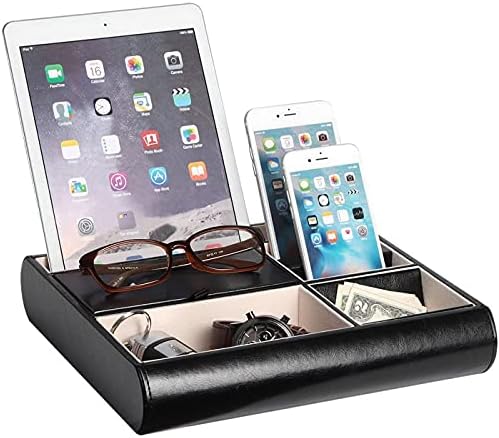JackCubeDesign Valet Tray Leather Multi Catch all Storage Box Mens Dresser Desk Organiser Jewellery Accessories Night Stand for Keys, Phone, Wallet, Coin, Jewellery(Black)  :MK318A