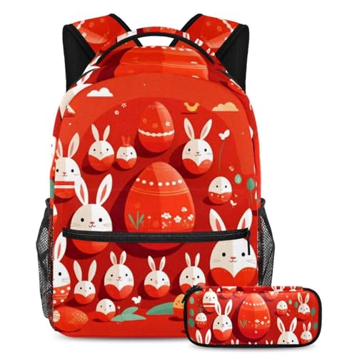 Sac pour adolescents motif œuf de lapin de Pâques rouge lot de 2 cadeaux
