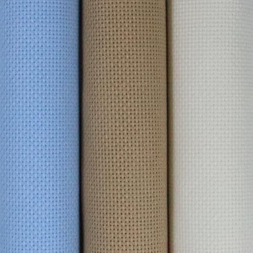 Image of KCS 3 pc of 15 inch x 18 inch(38cmx45cm) 18 Count Cross Stitch Cotton Aida Cloth Needlework Rolled Fabric Box,18CT,Light Blue+Khaki+Antique White