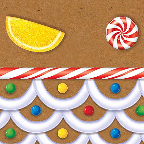 Image of Beistle Gingerbread House Tablecovers, 54 inch x 108 inch, 2 Pieces - Plastic Table Cloth, Rectangular Tablecloth, Table Covers for Party, Gingerbread Party Supplies, Christmas Decorations