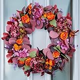 Farmhouse Fall Wreath with Seasonal Botanicals - Autumn Harvest Front Door Decor, All-Season Harvest Wreath for Porch, Wall, Home Decor (C)