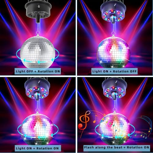 Image of Remote RGBW Rotating Disco Ball Motor,5-10RPM Adjustable Speed Light Up Spinner 23 LED for 6~15 inch Mirror Rotator for Birthday Party Decor (Not Included Ball)
