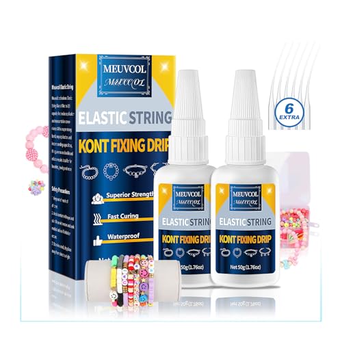 Meuvcol Jewelry Bracelet Glue for Elastic String Knot,2 Pcs Clear Clay Beads Glue for Bead Charms, Punctuation Beads, Jewelry Bracelet Making Supplies Kit for Plastic Bracelet Stretchy Cord (100g)