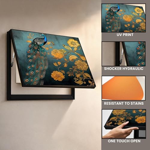 Image of Electric MCB Box Cover Frame With Hydraulic Decorative Painting Peacock Painting Electrical Panel box Cover, Switch Box Frame Will Fit Max 10x14 inch Switch Board, Outer Size 13X17 Inch