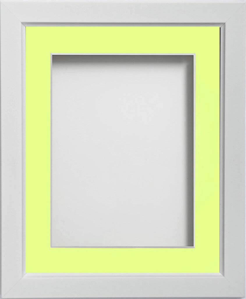 Frame Company Ainsworth Range White 12x10 inch Picture Photo Frame with Lemon Bon Bon Mount for Image 8x6 inch * Choice of Sizes* Fitted with Real Glass