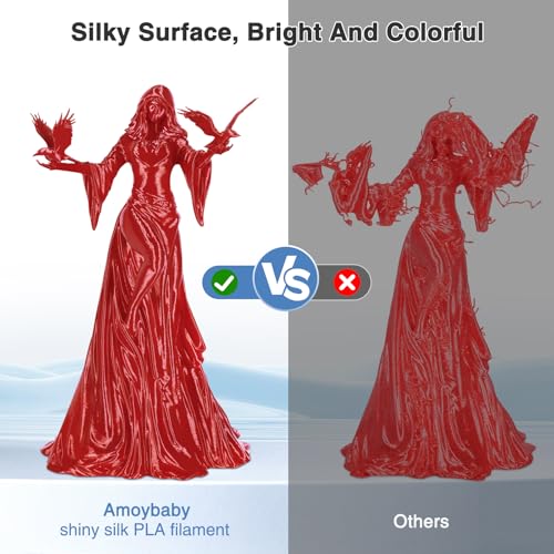 Image of Silk Red PLA Filament 1.75mm 1kg(2.2lbs), Amoybaby High Speed 3D Printer Filament PLA for Fast Printing, Low Warp & Clog-Free, Accuracy + /- 0.03mm, Compatible with Bambu, Elegoo & FDM Printers
