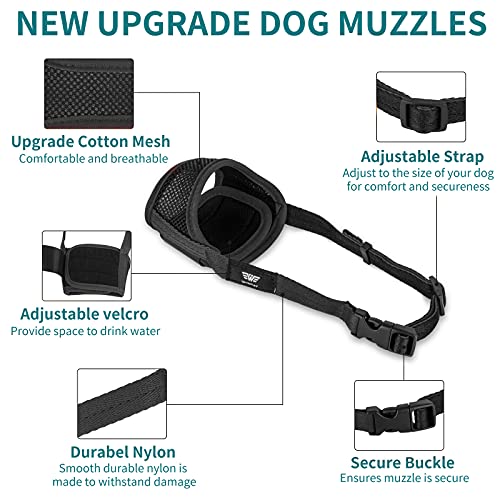 WONDAY Dog Muzzle for Medium Dogs, Dog Muzzle for Large Dogs Biting, Soft Nylon Muzzle Anti Biting Barking Chewing,Air Mesh Breathable Drinkable Adjustable Pet Muzzle for Medium Large Dogs L Black