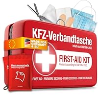 KFZ Verbandstasche nach aktueller Norm 2025 inkl. Beatmungstüchern - Auto Verbandskasten europaweit nutzbar - Erste Hilfe Set neue Norm DIN 13164:2022 (StVO konform)
