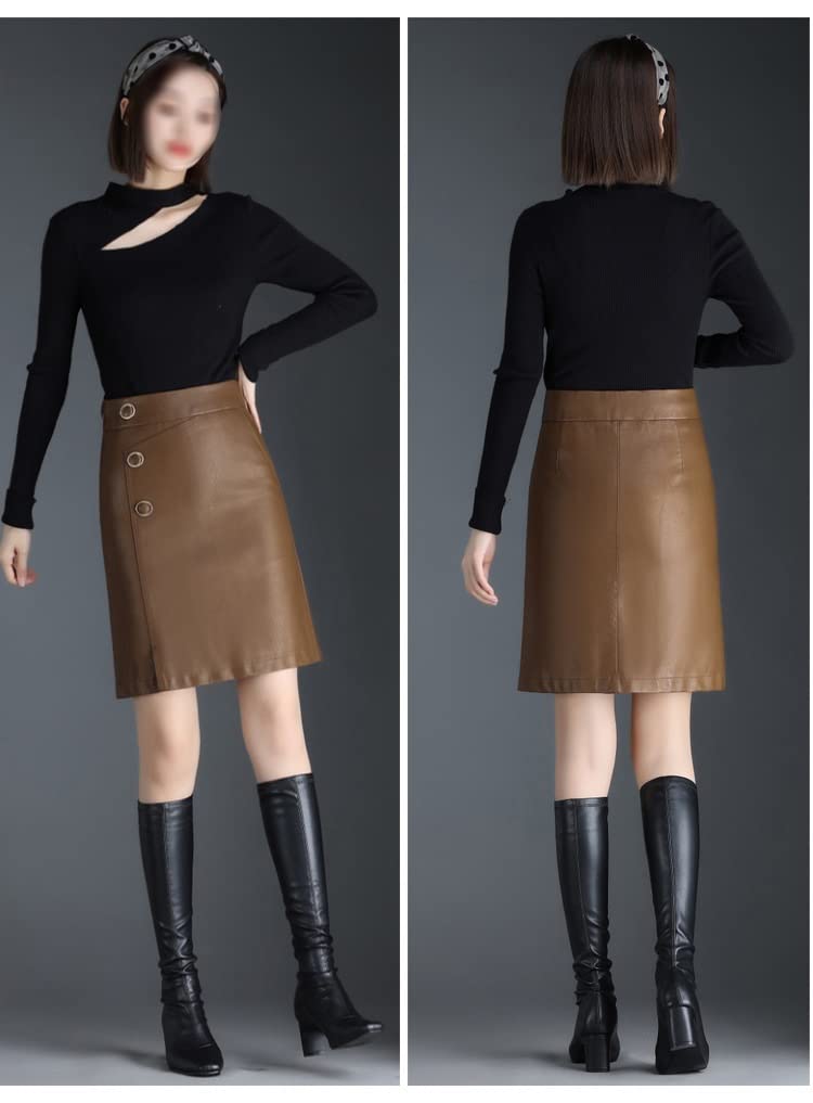高級感あるPUレザー❤️ハイウエストAラインスカート 秋冬ファッション Amazon.co.jp: 女性 a ライン pu レザー スカート秋冬ハイ