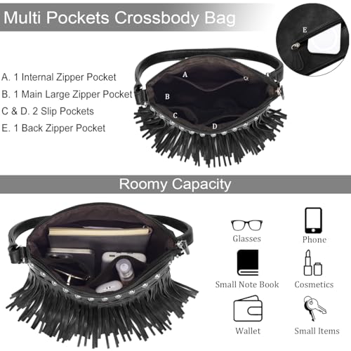 Sunwel Fashion Fringe Crossbody Bag with Rivets Western Purse Vegan Leather Tassel Shoulder Crossbody Bag for Women2