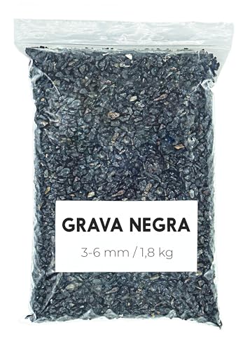 Landare Grava Negra 1,8kg - Piedras Decorativas - Grava Acuario - Piedras Decorativas para Jarrones - Piedras Acuario y Peceras - Piedras para Macetas - Piedras Pequeñas (3-6 mm) (Negra)