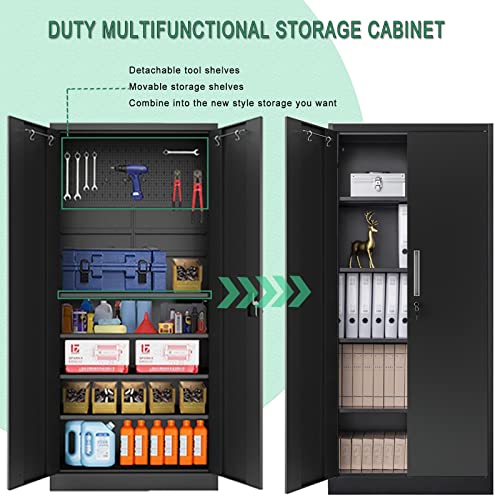 Heavy Duty Metal Storage Cabinet With Adjustable Shelves, Leg Levelers, And Full Capacity Of 900 Lbs - Includes Pegboard And Accessories - Ideal For Garage And Workshop (Black) #TOP4
