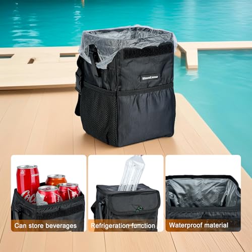Image of Car Trash Can with Lid - Car Trash Bag Hanging Waterproof with Storage Pockets, Collapsible and Portable Multipurpose Trash Bin for Back /Front Seat /Console, 1.85 Gallons, Black
