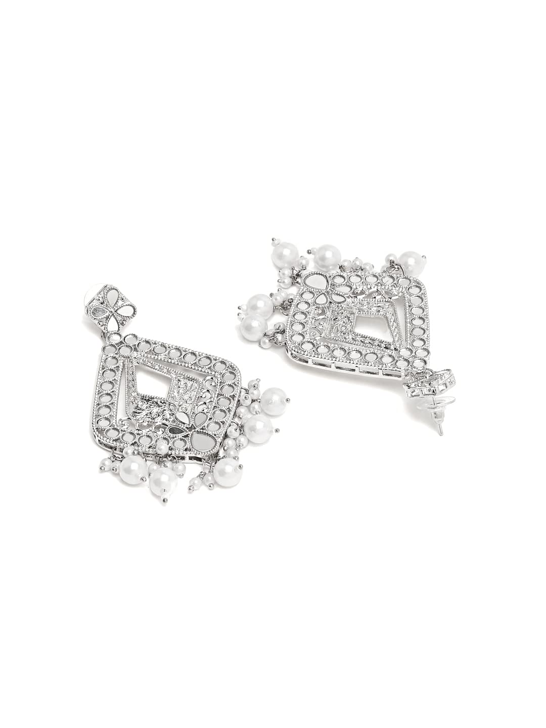 Silver Oxidised Beads Drop Geometric Dangler Earrings