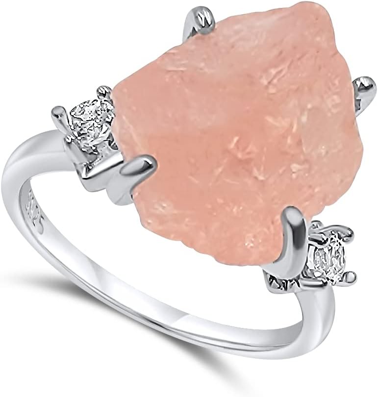 Real Raw Crystal Ring Birthstone sterling silver White Gold statement Jewelry gift for her Christmas Mothers Day Birthday Valentine Statement Ring Gift Uniquelan Jewelry