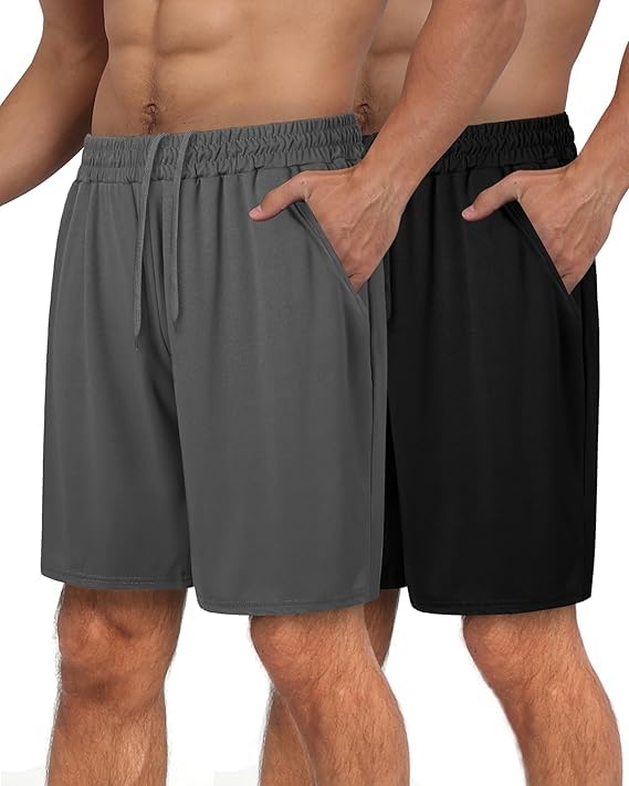 Mens Gym Basketball Shorts - Athletic Black Workout Quick Dry Shorts with Pockets for Casual Running