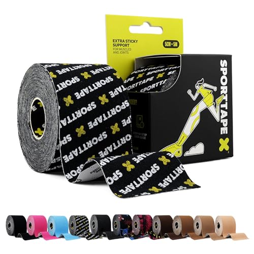SPORTTAPE Kinesiology Tape 5cm x 5m Brand - Waterproof & Hypoallergenic Kinetic Physio Tape for Muscle Injury Recovery Sports Strapping Knee Pain Joint Support & Blisters - Single Uncut Roll