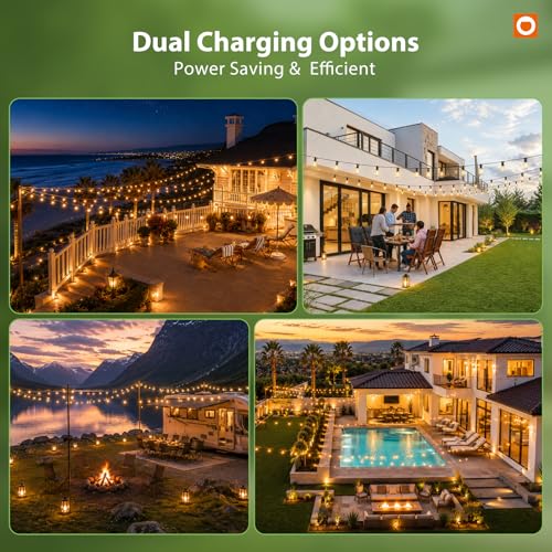 198' addlon Solar String Lights w/ 60 Bulbs, Remote, USB Backup & Timer - image 9