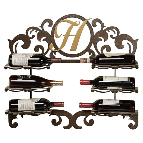 Touch of Class San Martin Monogram Wall Wine Rack - Handcrafted Steel - Custom Letter Last Name Decor - Decorative Metal Initial Display for Hallway, Living Room, Foyer Gold/Bronze