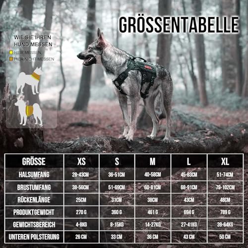 OneTigris Hundegeschirr Grosse Hunde, AIRE MESH Taktisches Anti Zug Geschirr mit 2 Griff Verstellbar Brustgeschirr No Pull Dog Harness Atmungsaktiv Schwarz XL