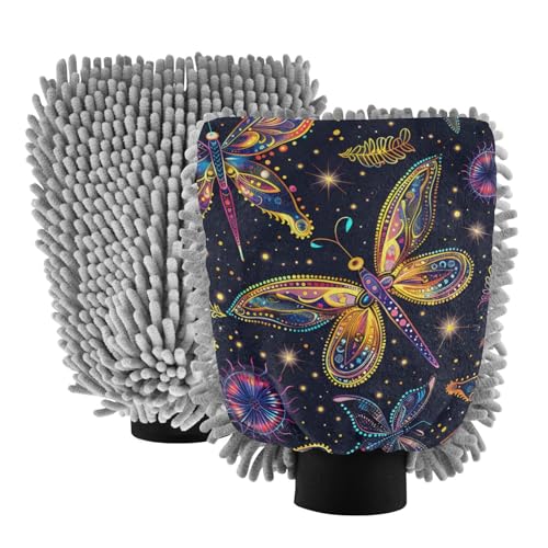 IOACIY Absorbent Microfiber Car Wash Drying Mitts, 2 Pack, Scratch-Free & Lint-Free, Rich Foam, Highly Absorbent, Double Sided, Wash Mitt Perfect for Car Washing, M, Dragonfly (9)
