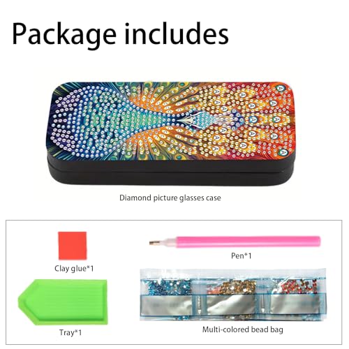 Image of Diamond Painting Glasses Case, 5D Special Shape Diamond Art Eyeglass Storage Box, Peacock DIY Crystal Rhinestones Sunglasses Holder for Adults, Handmade Craft Gift Travel Accessory