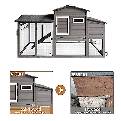 Petscosset 71" Chicken Coop Backyard Hen House Wooden Tractor Poultry House For Indoor Outdoor, With Chicken Nesting Box, Wheels, Waterproof Roof, Pull Out Tray #TOP4