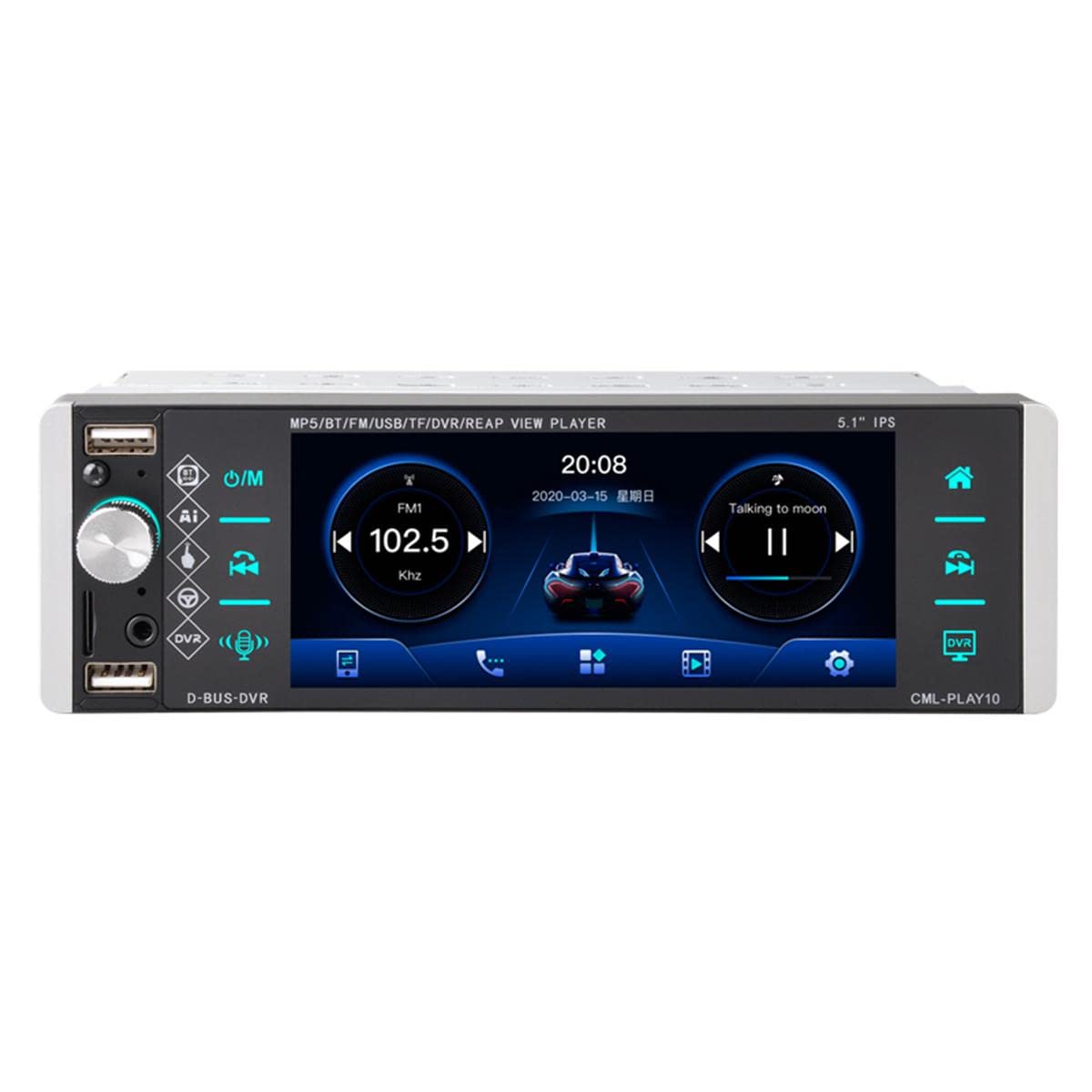5,1 Pulgadas 1Din 5188 Reproductor MP5 para Coche IPS Pantalla de Prensa Control de Voz Radio RDS Am FM 4USB interconexión bidireccional