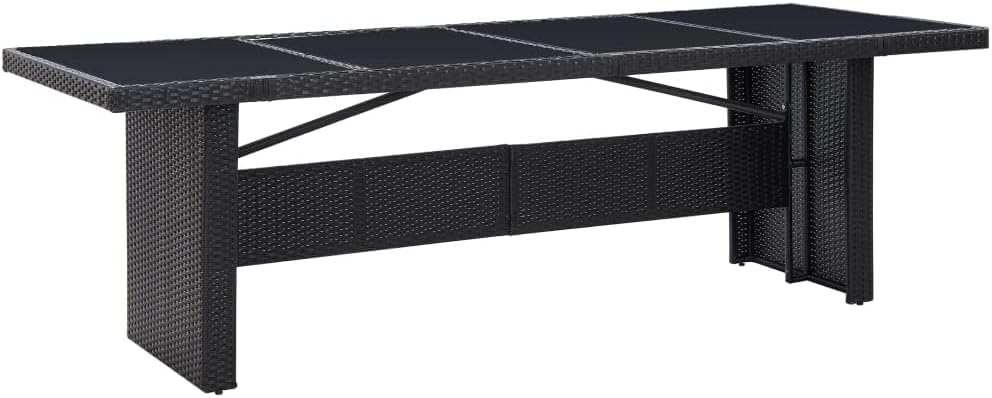 Patio Table,Outdoor Dining Table,Porch Side Table,Garden Table,Easy to Assemble,Garden Table for Picnic Camping Porch Deck Lawn Backyard, Black 94.5"x35.4"x29.1" Poly Rattan and Glass