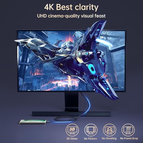 Image of ZeroneTeck [10ft 2-Pack Long USB C Monitor Cable, 4K@60Hz Video Output 100W PD Charging, 5Gbps Data Transfer, Long USB C 3.2 Gen 2x2 Cable for MacBook, iPad, Dell, LG, ARZOPA,KYY for Portable Monitor