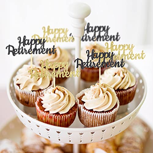 36 Pieces Happy Retirement Cupcake Toppers Retirement Food Picks Glitter Retired Cupcake Picks Retirement Theme Party Cake Decorations For Retirement Theme Party Supplies (Black, Gold) #TOP6