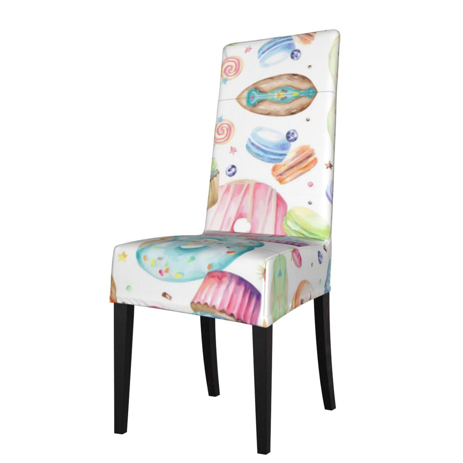 HLSBSSL Cupcakes Donuts Muffins Sugar Printed dining chair covers, wrinkle-resistant and iron-free, suitable for hotels, banquets, and conferences